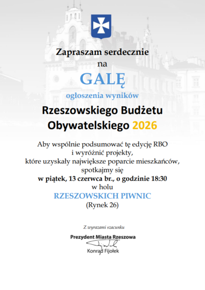Zaproszenie na Galę Ogłoszenia Wyników RBO